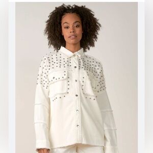 Distressed, studded denim jacket- Size S